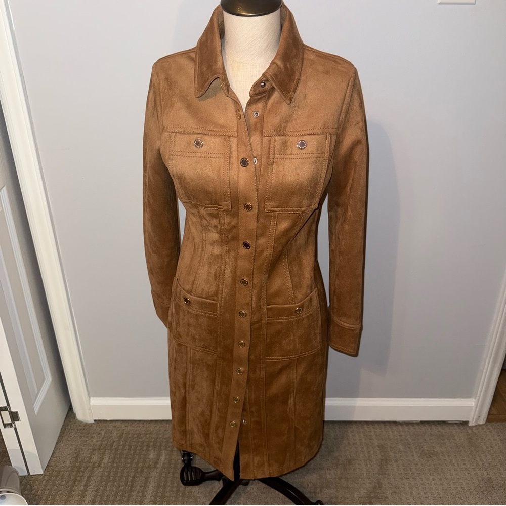 White House Black Market WHBM Faux Suede Shirt Dress Size 0